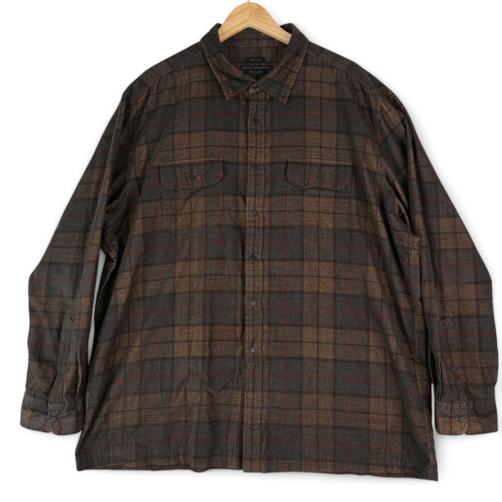 Jos A Bank Shirt Mens XXL Reserve Brown Plaid Button‎ Up Long Sleeve Cotton